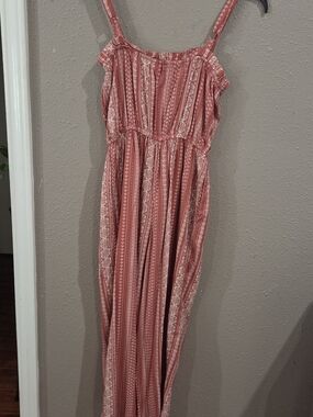 Boho Striped Spaghetti Strap Maxi D Jumpsuit - Dusty Rose